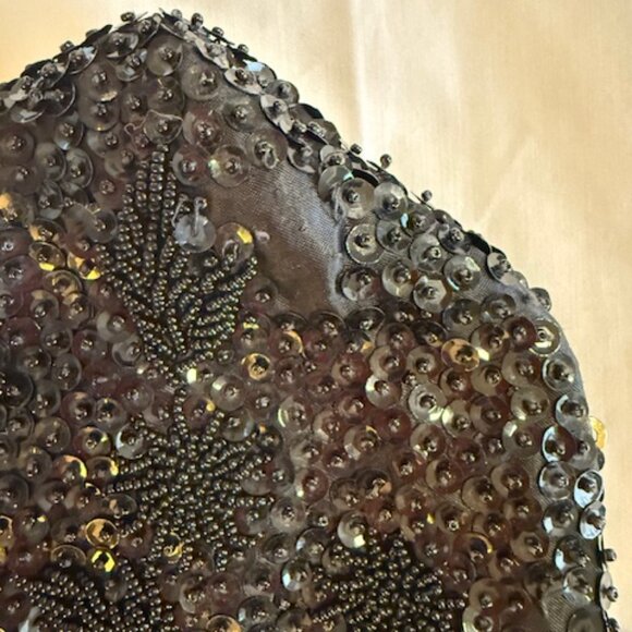 VINTAGE BLACK SPARKLY BEADED EVENING BAG PURSE CLUTH Made in Hong Kong - Picture 2 of 4